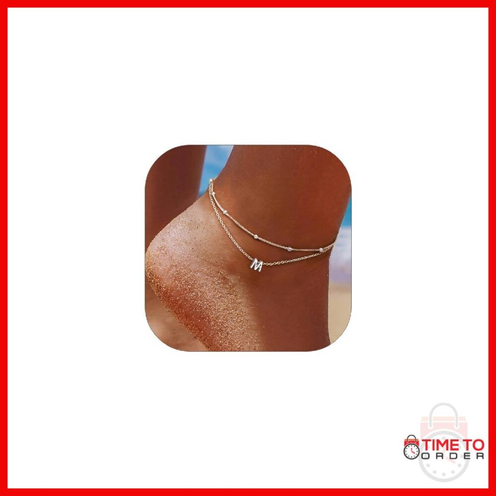 925 Sterling Silver Adjustable Initial Anklet Dou… - image 1